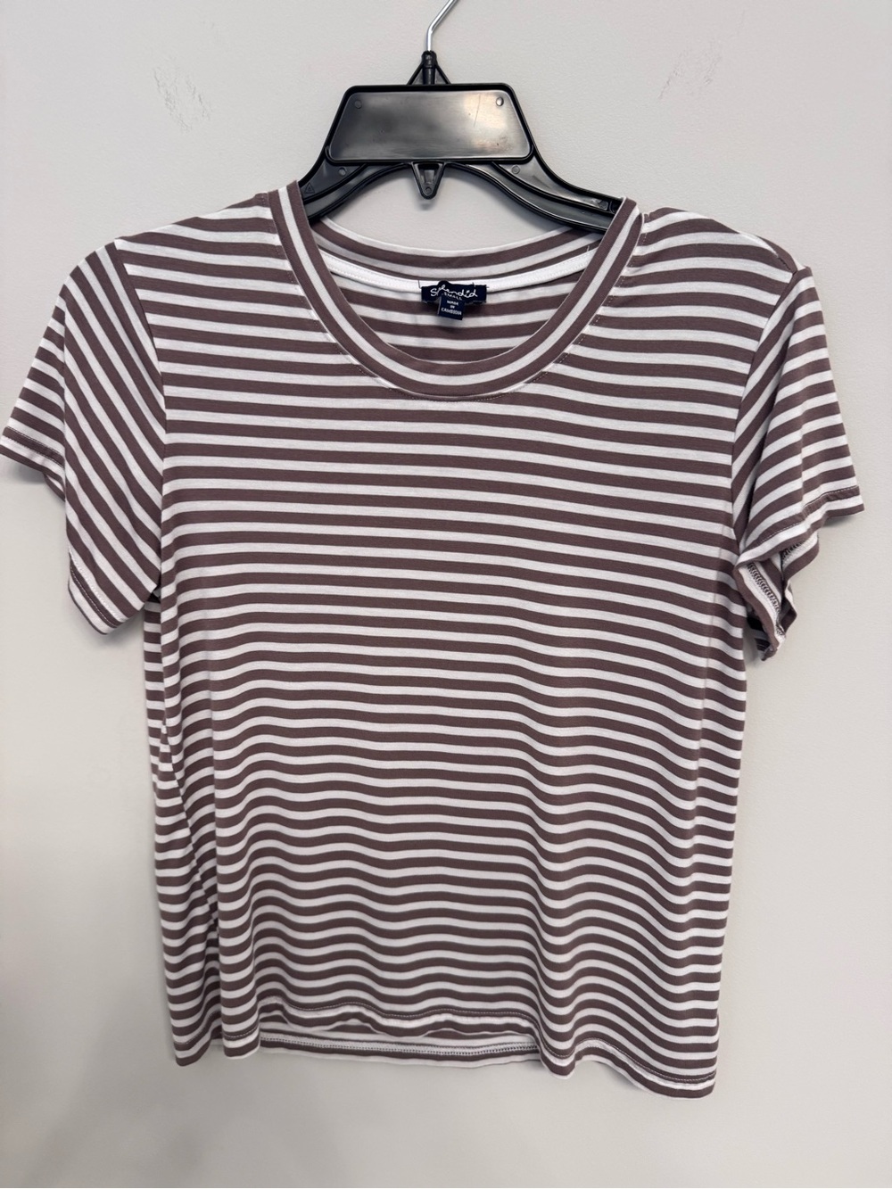 Splendid Brown and White Striped Short Sleeve Crew Tee